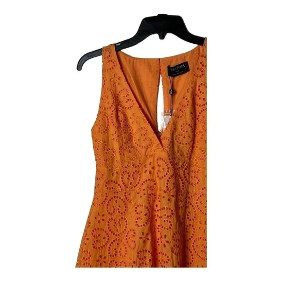 1407. MINKPINK HUXTON MINI COTTON DRESS ORANGE IN COLOR SIZE MEDIUM EYELET LACE - Picture 4 of 11